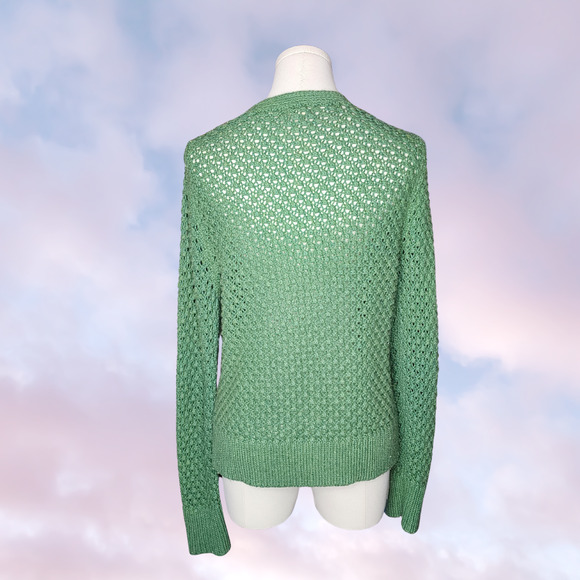 Vtg Light Green L.L Bean Button Up Knit Wool Blend V-Neck Long Sleeve Sweater M - Picture 5 of 6